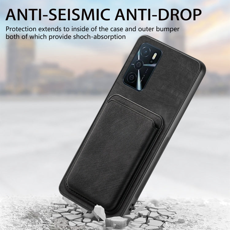 For OPPO A15 Retro Leather Card Bag Magnetic Phone Case(Black) - OPPO Cases by PMC TechLife | Online Shopping South Africa | PMC TechLife | Buy Now Pay Later Mobicred
