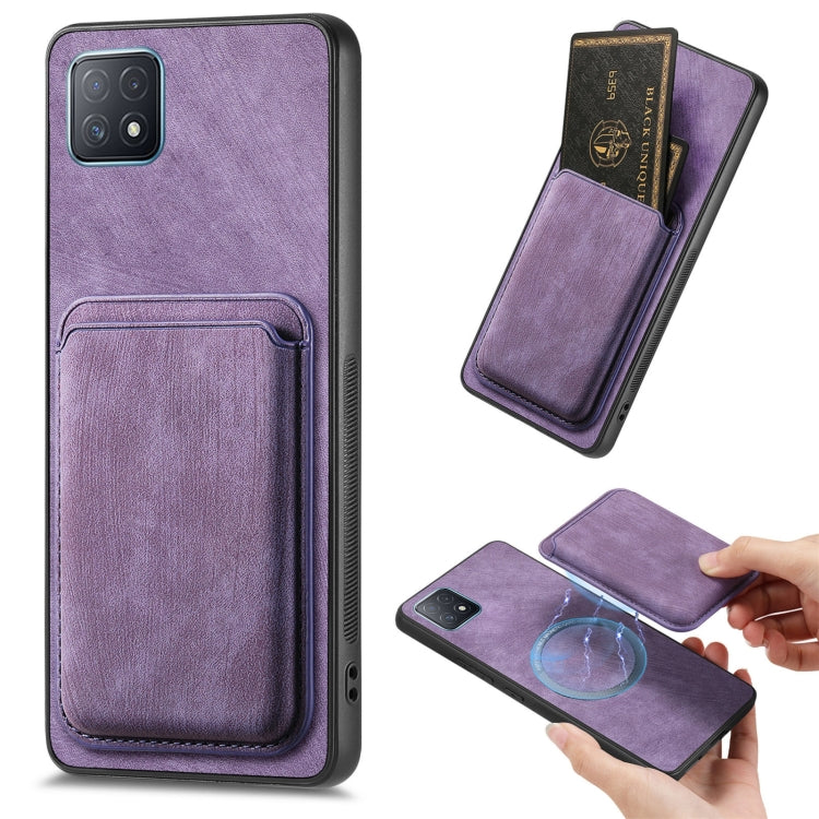 For OPPO A72 5G Retro Leather Card Bag Magnetic Phone Case(Purple) - OPPO Cases by PMC Jewellery | Online Shopping South Africa | PMC Jewellery | Buy Now Pay Later Mobicred