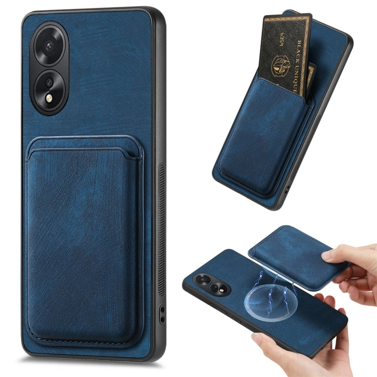 For OPPO A38 4G / A18 4G Retro Leather Card Bag Magnetic Phone Case(Blue) - OPPO Cases by PMC Jewellery | Online Shopping South Africa | PMC Jewellery | Buy Now Pay Later Mobicred