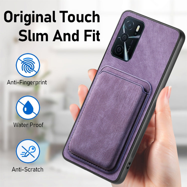 For OPPO A38 4G / A18 4G Retro Leather Card Bag Magnetic Phone Case(Purple) - OPPO Cases by PMC Jewellery | Online Shopping South Africa | PMC Jewellery | Buy Now Pay Later Mobicred