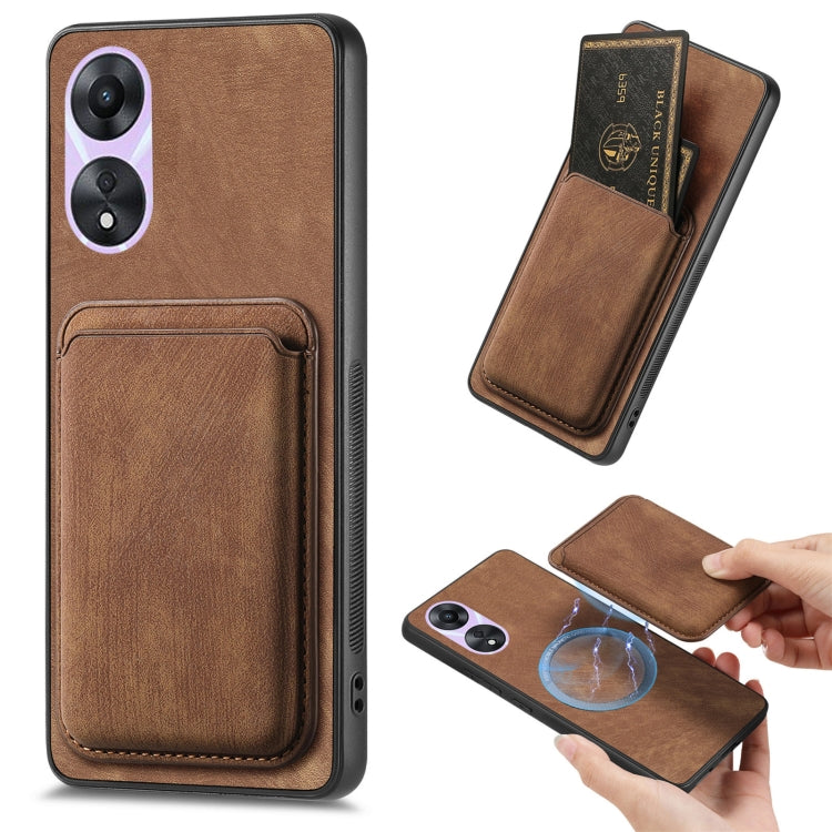 For OPPO A78 5G / A58 5G Retro Leather Card Bag Magnetic Phone Case(Brown) - OPPO Cases by PMC Jewellery | Online Shopping South Africa | PMC Jewellery | Buy Now Pay Later Mobicred