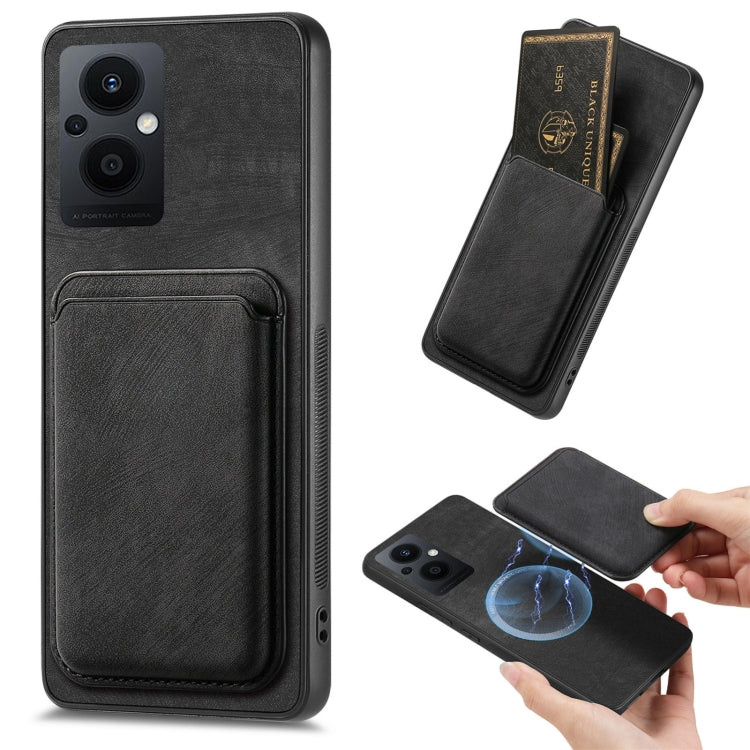 For OPPO Reno7 Z 5G/F21 Pro 5G Retro Leather Card Bag Magnetic Phone Case(Black) - OPPO Cases by PMC Jewellery | Online Shopping South Africa | PMC Jewellery | Buy Now Pay Later Mobicred