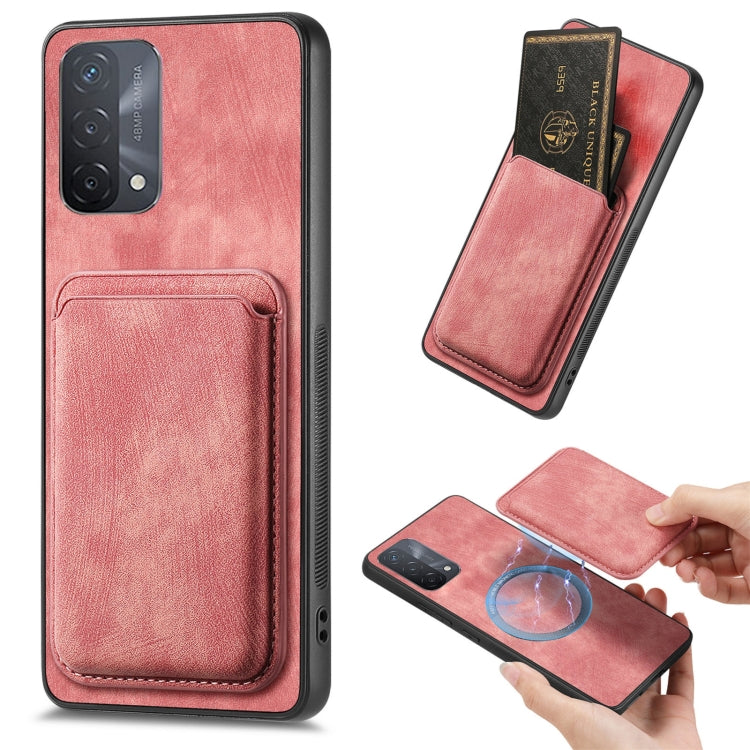 For OPPO A93 5G/A74 5G/A54 5G Retro Leather Card Bag Magnetic Phone Case(Pink) - OPPO Cases by PMC Jewellery | Online Shopping South Africa | PMC Jewellery | Buy Now Pay Later Mobicred