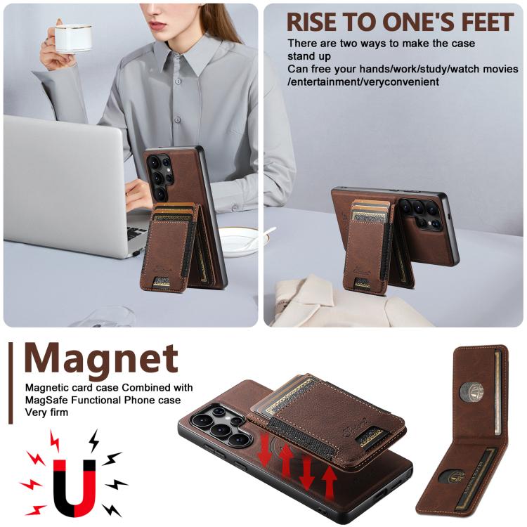 For Samsung Galaxy S25 Ultra 5G Suteni H17 Litchi Texture Leather MagSafe Detachable Wallet Phone Case(Brown) - Galaxy S25 Ultra 5G Cases by Suteni | Online Shopping South Africa | PMC Jewellery | Buy Now Pay Later Mobicred