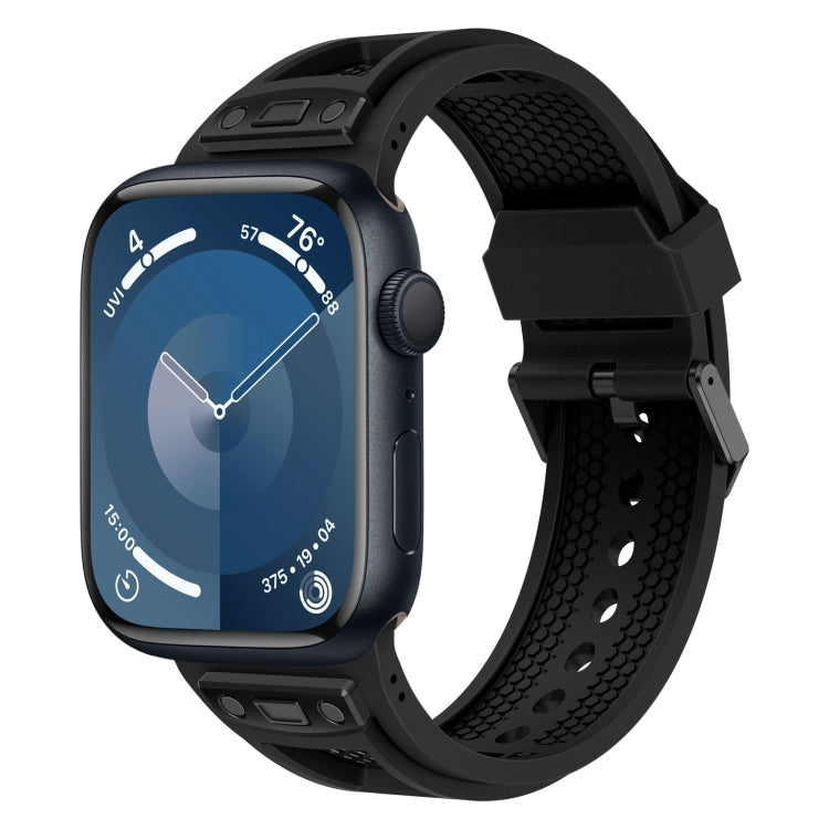 For  Apple Watch Series 9 45mm Breathable Stainless Steel Mesh TPU Watch Band(Black Black) - Watch Bands by PMC Jewellery | Online Shopping South Africa | PMC Jewellery