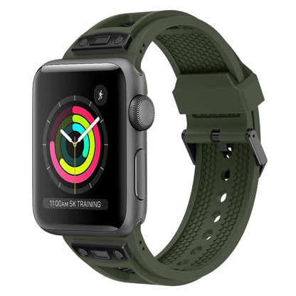 For Apple Watch Series 3 42mm Breathable Stainless Steel Mesh TPU Watch Band(Green Black) - Watch Bands by PMC Jewellery | Online Shopping South Africa | PMC Jewellery