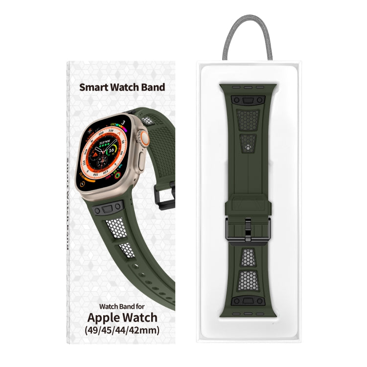 For Apple Watch Series 3 42mm Breathable Stainless Steel Mesh TPU Watch Band(Green Black) - Watch Bands by PMC Jewellery | Online Shopping South Africa | PMC Jewellery