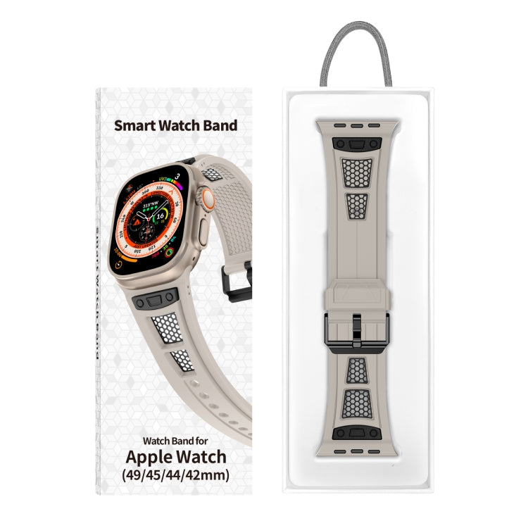 For Apple Watch Series 3 42mm Breathable Stainless Steel Mesh TPU Watch Band(Starlight Black) - Watch Bands by PMC Jewellery | Online Shopping South Africa | PMC Jewellery