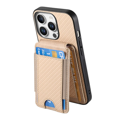 For iPhone 16 Pro Max Carbon Fiber Vertical Flip Wallet Stand Phone Case(Khaki) - More iPhone Cases by PMC Jewellery | Online Shopping South Africa | PMC Jewellery | Buy Now Pay Later Mobicred