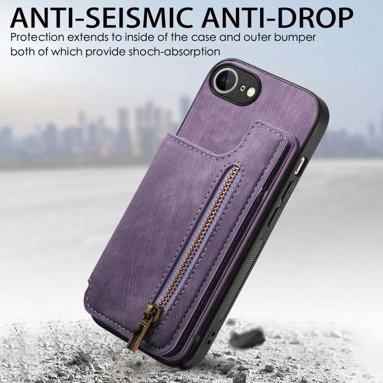 For iPhone 16e Retro Leather Zipper Wallet Back Phone Case(Purple) - iPhone 16e Cases by PMC TechLife | Online Shopping South Africa | PMC TechLife | Buy Now Pay Later Mobicred