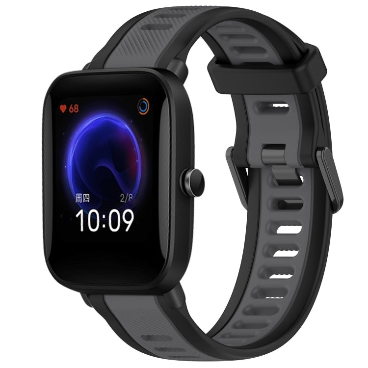 For Amazfit Pop 20mm Two-Color Textured Silicone Watch Band(Grey+Black) - Watch Bands by PMC TechLife | Online Shopping South Africa | PMC TechLife
