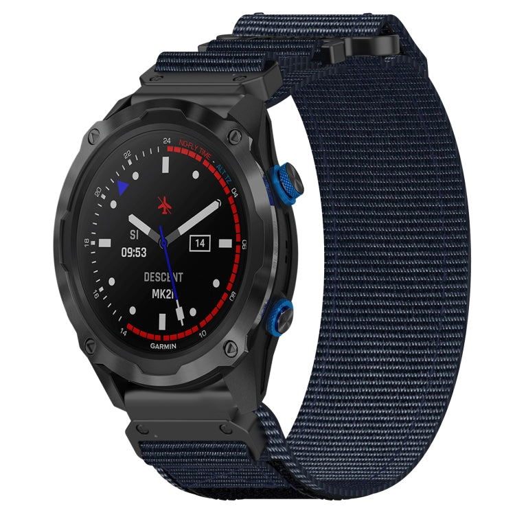 For Garmin Descent MK 2 26mm Nylon Hook And Loop Fastener Watch Band(Blue) - Watch Bands by PMC TechLife | Online Shopping South Africa | PMC TechLife