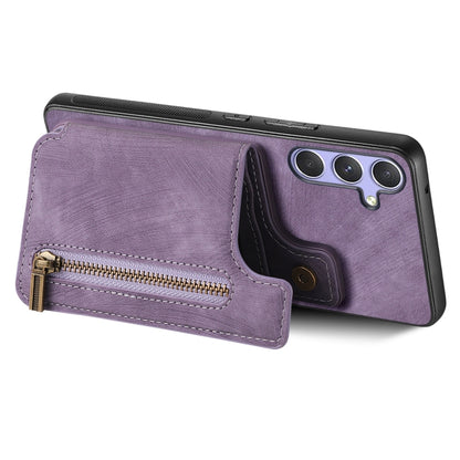 For Samsung Galaxy S25 5G Retro Leather Zipper Wallet Back Phone Case(Purple) - Galaxy S25 5G Cases by PMC Jewellery | Online Shopping South Africa | PMC Jewellery | Buy Now Pay Later Mobicred