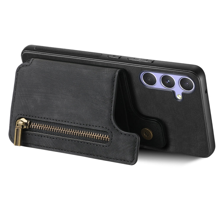 For Samsung Galaxy S25 5G Retro Leather Zipper Wallet Back Phone Case(Black) - Galaxy S25 5G Cases by PMC Jewellery | Online Shopping South Africa | PMC Jewellery | Buy Now Pay Later Mobicred