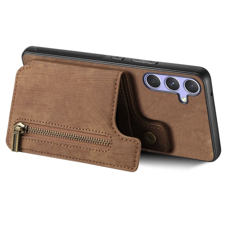 For Samsung Galaxy S25+ 5G Retro Leather Zipper Wallet Back Phone Case(Brown) - free shipping - PMC Jewellery - Order now!