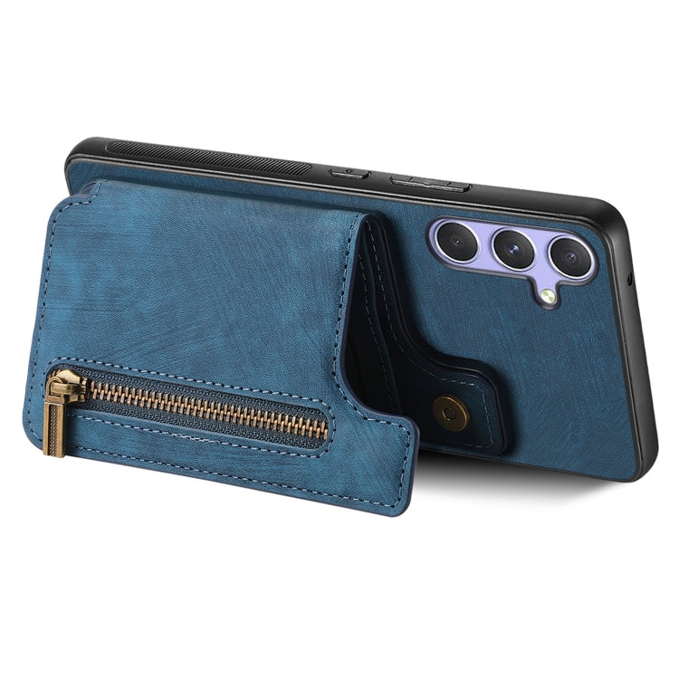 For Samsung Galaxy S25 Ultra 5G Retro Leather Zipper Wallet Back Phone Case(Blue) - free shipping - PMC Jewellery - Order now!