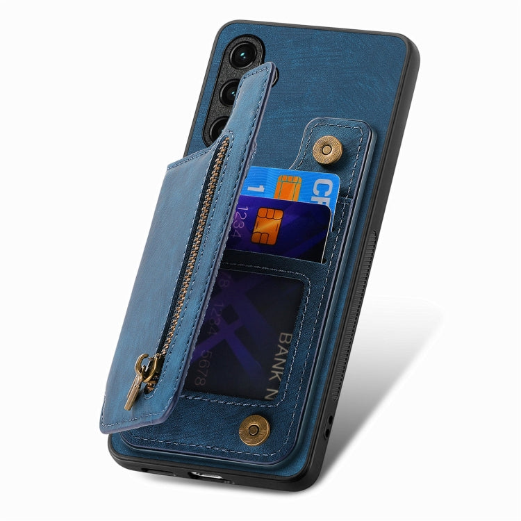 For Samsung Galaxy S25 Ultra 5G Retro Leather Zipper Wallet Back Phone Case(Blue) - free shipping - PMC Jewellery - Order now!