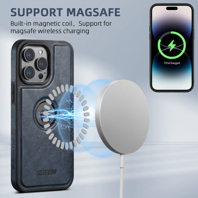 For iPhone 16 Suteni G1 Magsafe Leather Back Phone Case(Blue) - iPhone 15 Pro Max Cases by Suteni | Online Shopping South Africa | PMC Jewellery | Buy Now Pay Later Mobicred