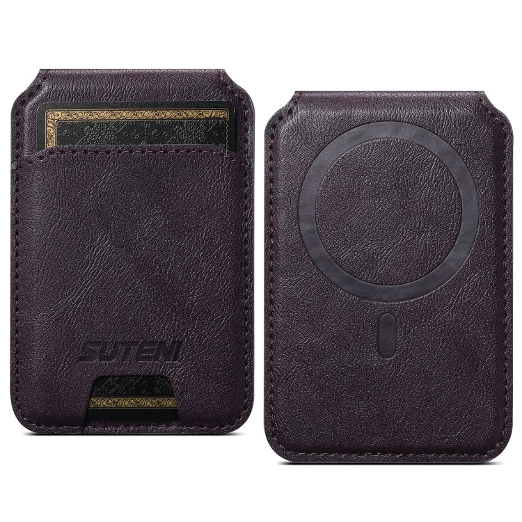 Suteni S2 Phone Magnetic Card Case Card Sleeve MagSafe Magnetic Coil PU Leather(Purple) -  by Suteni | Online Shopping South Africa | PMC Jewellery | Buy Now Pay Later Mobicred