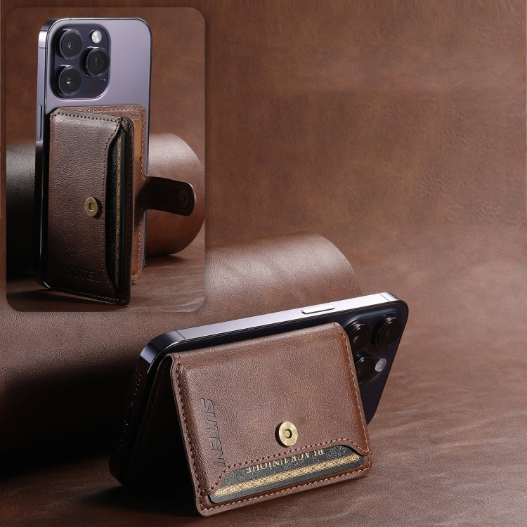 Suteni S2 Phone Magnetic Card Case Card Sleeve MagSafe Magnetic Coil PU Leather(Brown) - Others Accessories by Suteni | Online Shopping South Africa | PMC Jewellery | Buy Now Pay Later Mobicred