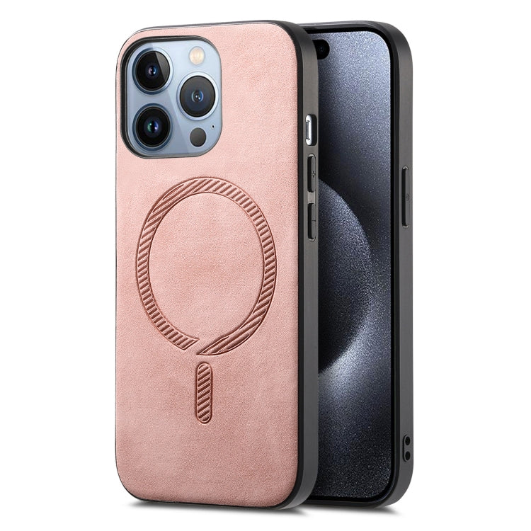 For iPhone 16 Pro Max Solid Color Retro Magsafe PU Back Cover Phone Case(Pink) - More iPhone Cases by PMC Jewellery | Online Shopping South Africa | PMC Jewellery | Buy Now Pay Later Mobicred