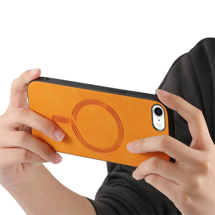 For iPhone 16e Solid Color Retro Magsafe PU Back Cover Phone Case(Yellow) - iPhone 16e Cases by PMC TechLife | Online Shopping South Africa | PMC TechLife | Buy Now Pay Later Mobicred