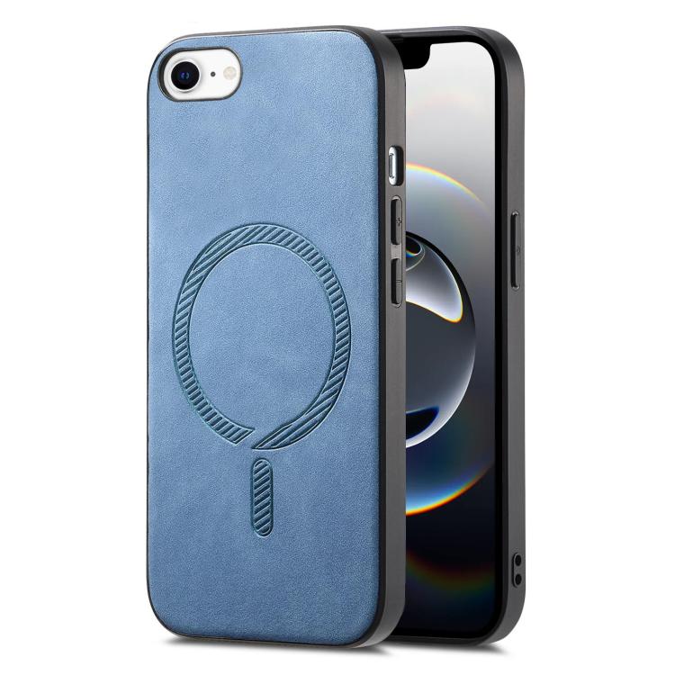 For iPhone 16e Solid Color Retro Magsafe PU Back Cover Phone Case(Blue) - iPhone 16e Cases by PMC TechLife | Online Shopping South Africa | PMC TechLife | Buy Now Pay Later Mobicred