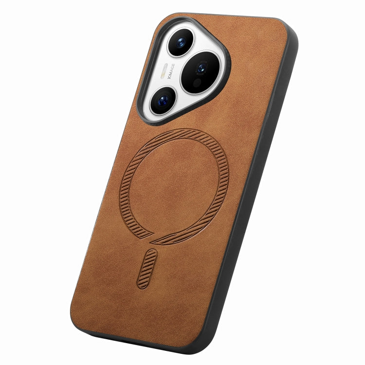 For Huawei Pura 70 Pro Solid Color Retro Magsafe PU Back Cover Phone Case(Brown) - Huawei Cases by PMC Jewellery | Online Shopping South Africa | PMC Jewellery | Buy Now Pay Later Mobicred