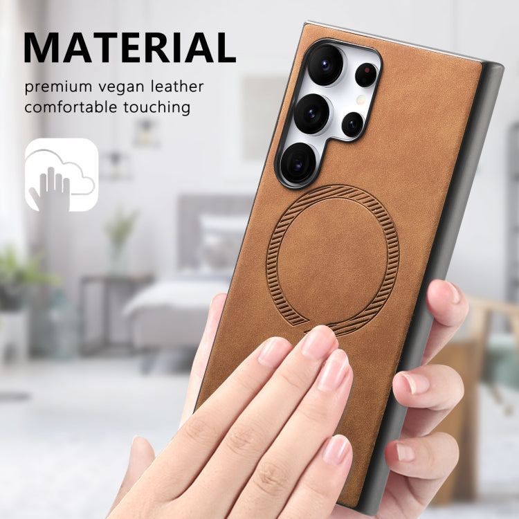 For Samsung Galaxy S25+ 5G Solid Color Retro Magsafe PU Back Cover Phone Case(Brown) - Galaxy S25+ 5G Cases by PMC Jewellery | Online Shopping South Africa | PMC Jewellery | Buy Now Pay Later Mobicred