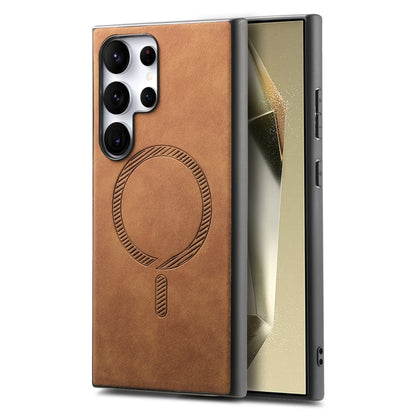 For Samsung Galaxy S25 Ultra 5G Solid Color Retro Magsafe PU Back Cover Phone Case(Brown) - Galaxy S25 Ultra 5G Cases by PMC Jewellery | Online Shopping South Africa | PMC Jewellery | Buy Now Pay Later Mobicred