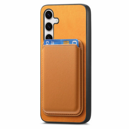 For Samsung Galaxy S25 5G Retro Magsafe Card Bag PU Back Cover Phone Case(Yellow) - Galaxy S25 5G Cases by PMC Jewellery | Online Shopping South Africa | PMC Jewellery | Buy Now Pay Later Mobicred