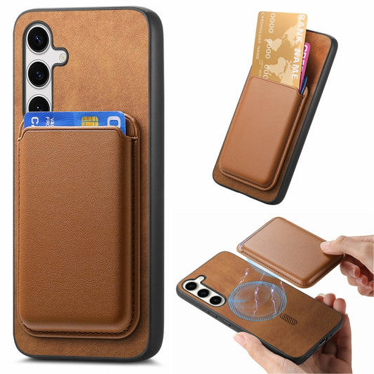 For Samsung Galaxy S25 5G Retro Magsafe Card Bag PU Back Cover Phone Case(Brown) - Galaxy S25 5G Cases by PMC Jewellery | Online Shopping South Africa | PMC Jewellery | Buy Now Pay Later Mobicred