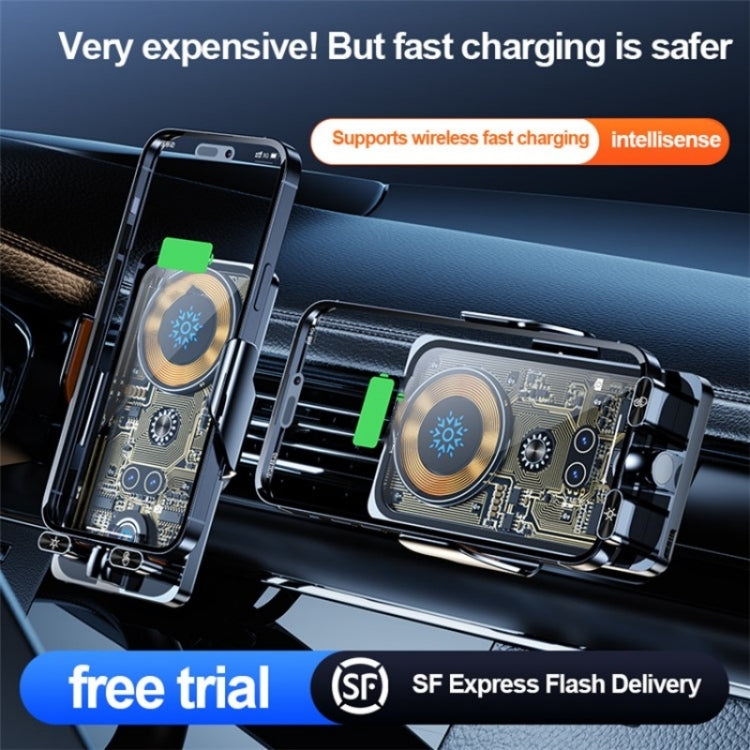 F18 With Infrared Sensor Phone Charging Aluminum Alloy Bracket Car Wireless Charger(Transparent Silver) - Car Charger by PMC TechLife | Online Shopping South Africa | PMC TechLife | Buy Now Pay Later Mobicred
