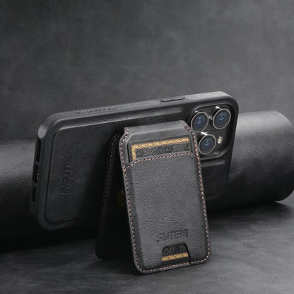 For iPhone 15 Pro Max Suteni M2 Oil Wax MagSafe Horizontal Card Bag Phone Case(Black) - iPhone 15 Pro Max Cases by Suteni | Online Shopping South Africa | PMC Jewellery | Buy Now Pay Later Mobicred