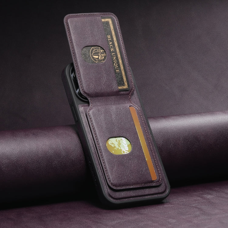 For iPhone 14 Plus Suteni M2 Oil Wax MagSafe Horizontal Card Bag Phone Case(Purple) - iPhone 14 Plus Cases by Suteni | Online Shopping South Africa | PMC Jewellery | Buy Now Pay Later Mobicred