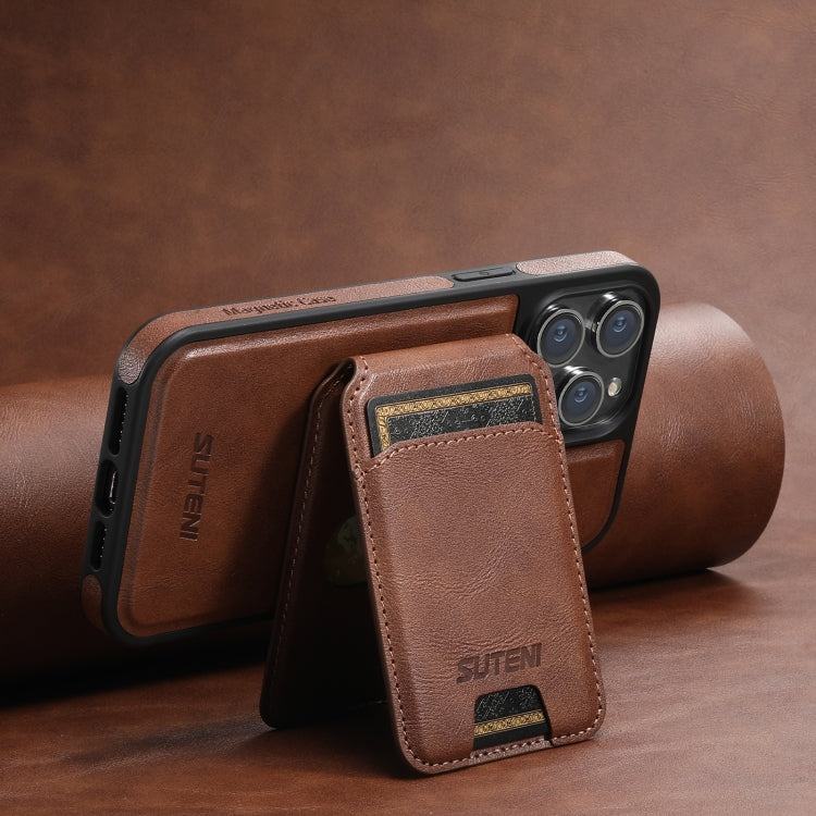 For iPhone 13 Pro Suteni M2 Oil Wax MagSafe Horizontal Card Bag Phone Case(Brown) - iPhone 13 Pro Cases by Suteni | Online Shopping South Africa | PMC Jewellery | Buy Now Pay Later Mobicred