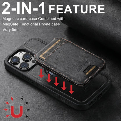 For iPhone 16 Pro Max Suteni M2 Oil Wax MagSafe Horizontal Card Bag Phone Case(Black) - iPhone 16 Pro Max Cases by Suteni | Online Shopping South Africa | PMC Jewellery | Buy Now Pay Later Mobicred