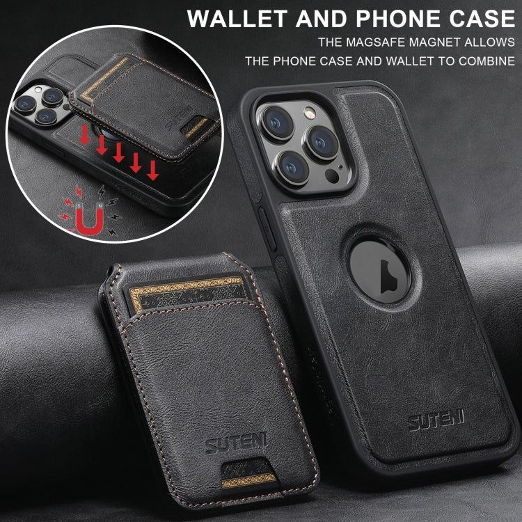 For iPhone 16 Plus Suteni M2 Oil Wax MagSafe Horizontal Card Bag Phone Case(Black) - iPhone 16 Plus Cases by Suteni | Online Shopping South Africa | PMC Jewellery | Buy Now Pay Later Mobicred