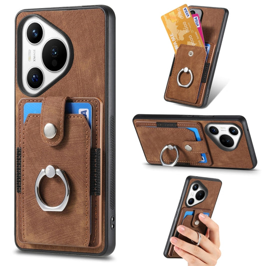 For Huawei Pura 70 Retro Skin-feel Ring Card Wallet Phone Case(Brown) - Huawei Cases by PMC Jewellery | Online Shopping South Africa | PMC Jewellery | Buy Now Pay Later Mobicred