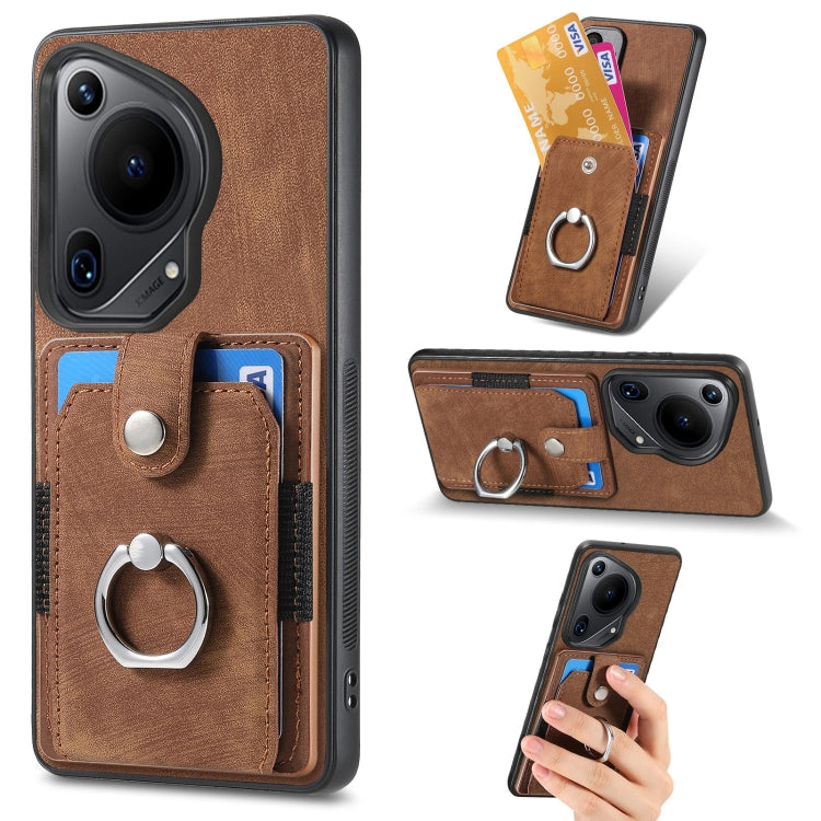 For Huawei Pura 70 Ultra Retro Skin-feel Ring Card Wallet Phone Case(Brown) - Huawei Cases by PMC Jewellery | Online Shopping South Africa | PMC Jewellery | Buy Now Pay Later Mobicred