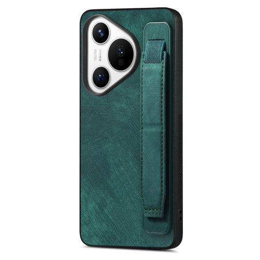 For Huawei Pura 70 Retro Wristband Holder Leather Back Phone Case(Green) - Huawei Cases by PMC Jewellery | Online Shopping South Africa | PMC Jewellery | Buy Now Pay Later Mobicred