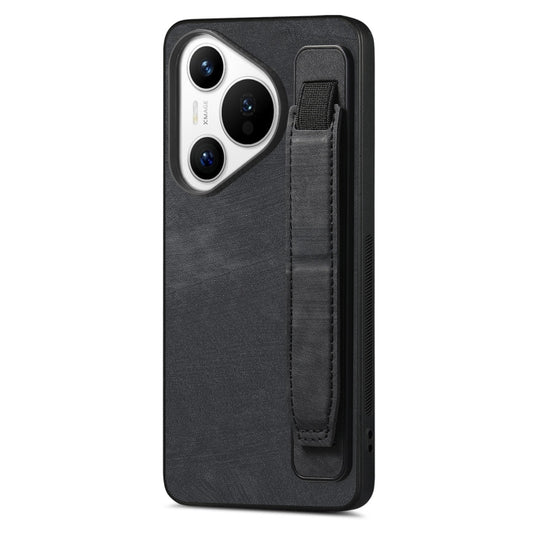 For Huawei Pura 70 Pro Retro Wristband Holder Leather Back Phone Case(Black) - Huawei Cases by PMC Jewellery | Online Shopping South Africa | PMC Jewellery | Buy Now Pay Later Mobicred