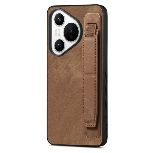 For Huawei Pura 70 Ultra Retro Wristband Holder Leather Back Phone Case(Brown) - Huawei Cases by PMC Jewellery | Online Shopping South Africa | PMC Jewellery | Buy Now Pay Later Mobicred