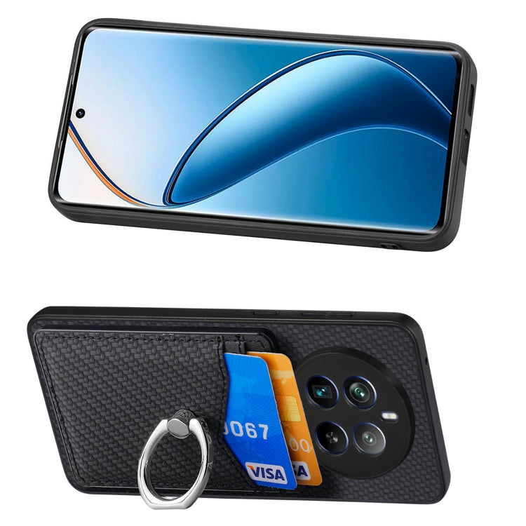 For Realme 12 Pro+ Carbon fiber Card Wallet Ring Phone Case(Black) - Realme Cases by PMC Jewellery | Online Shopping South Africa | PMC Jewellery | Buy Now Pay Later Mobicred