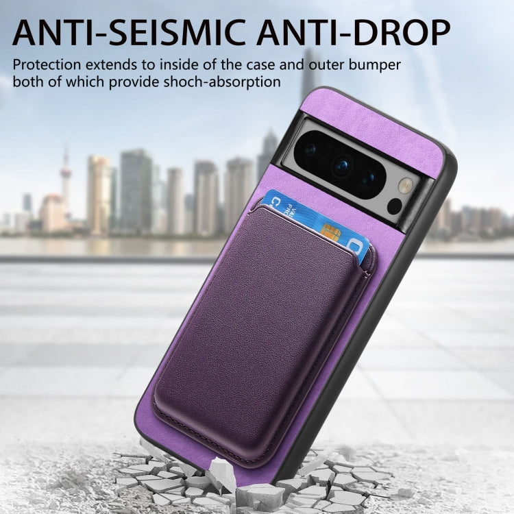 For Google Pixel 9 Pro Retro Magsafe Card Bag PU Back Cover Phone Case(Purple) - Google Cases by PMC TechLife | Online Shopping South Africa | PMC TechLife | Buy Now Pay Later Mobicred