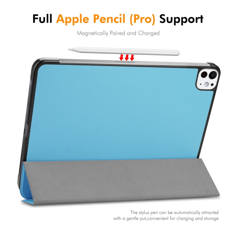 For iPad Pro 11 2024 ENKAY Tri-fold Custer Texture Platic Leather Smart Tablet Case(Light Blue) - iPad Pro 11 2024 Cases by ENKAY | Online Shopping South Africa | PMC TechLife | Buy Now Pay Later Mobicred