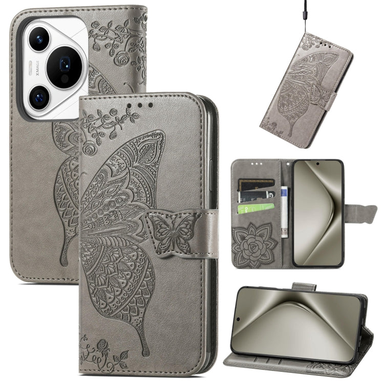 For Huawei Pura 70 Pro Butterfly Love Flower Embossed Leather Phone Case(Gray) - Huawei Cases by PMC Jewellery | Online Shopping South Africa | PMC Jewellery | Buy Now Pay Later Mobicred