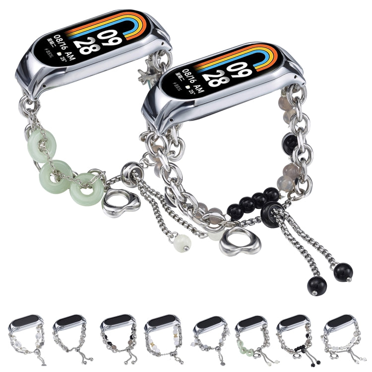 For Xiaomi Mi Band 5 / 6 Crystal Beaded Onyx Watch Band(Silver+Leopard Head) - free shipping - PMC TechLife - Order now!