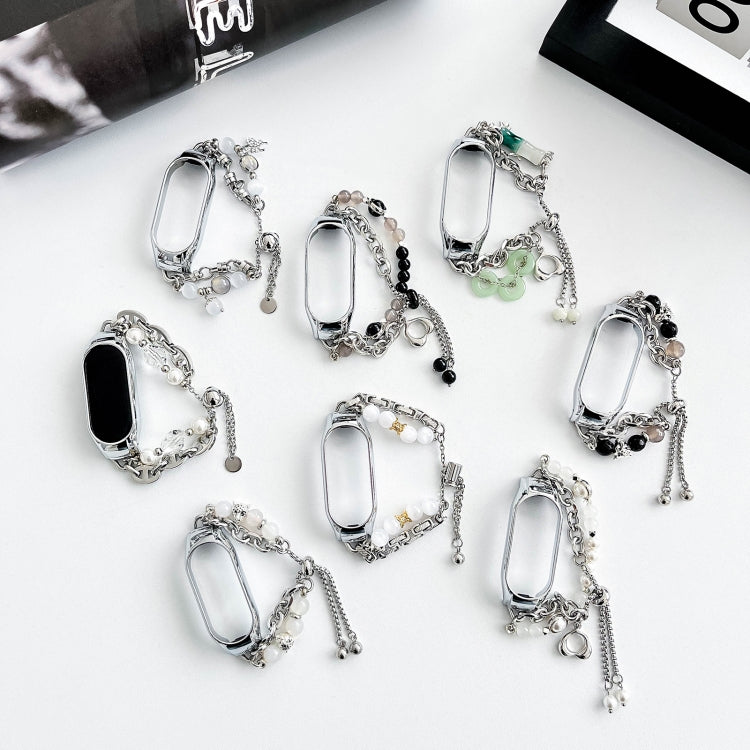 For Xiaomi Mi Band 8 Crystal Beaded Onyx Watch Band(Silver+White Pearl) - free shipping - PMC TechLife - Order now!