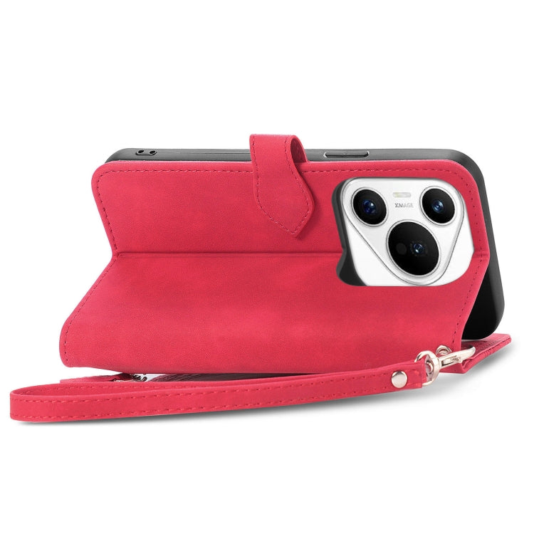 For Huawei Pura 70 Embossed Flower Zipper Leather Phone Case(Red) - Huawei Cases by PMC Jewellery | Online Shopping South Africa | PMC Jewellery | Buy Now Pay Later Mobicred